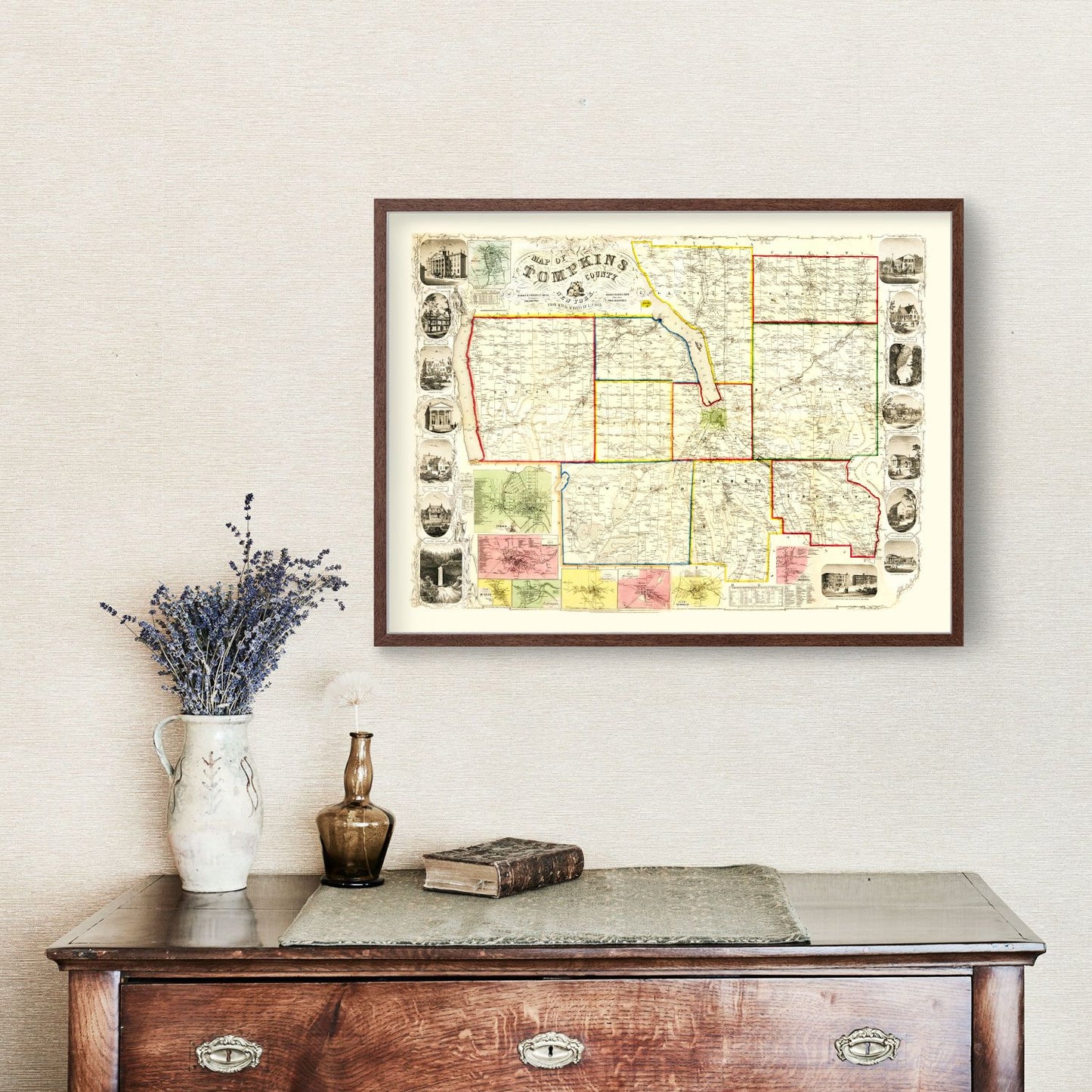 Vintage Map of Tompkins County, New York, 1853
