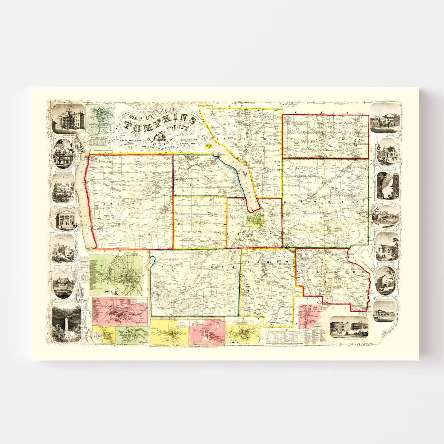 Vintage Map of Tompkins County, New York, 1853