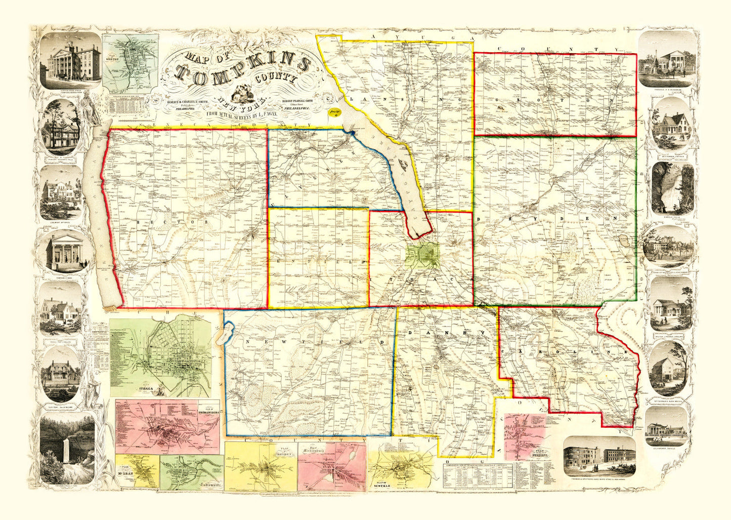 Vintage Map of Tompkins County, New York, 1853