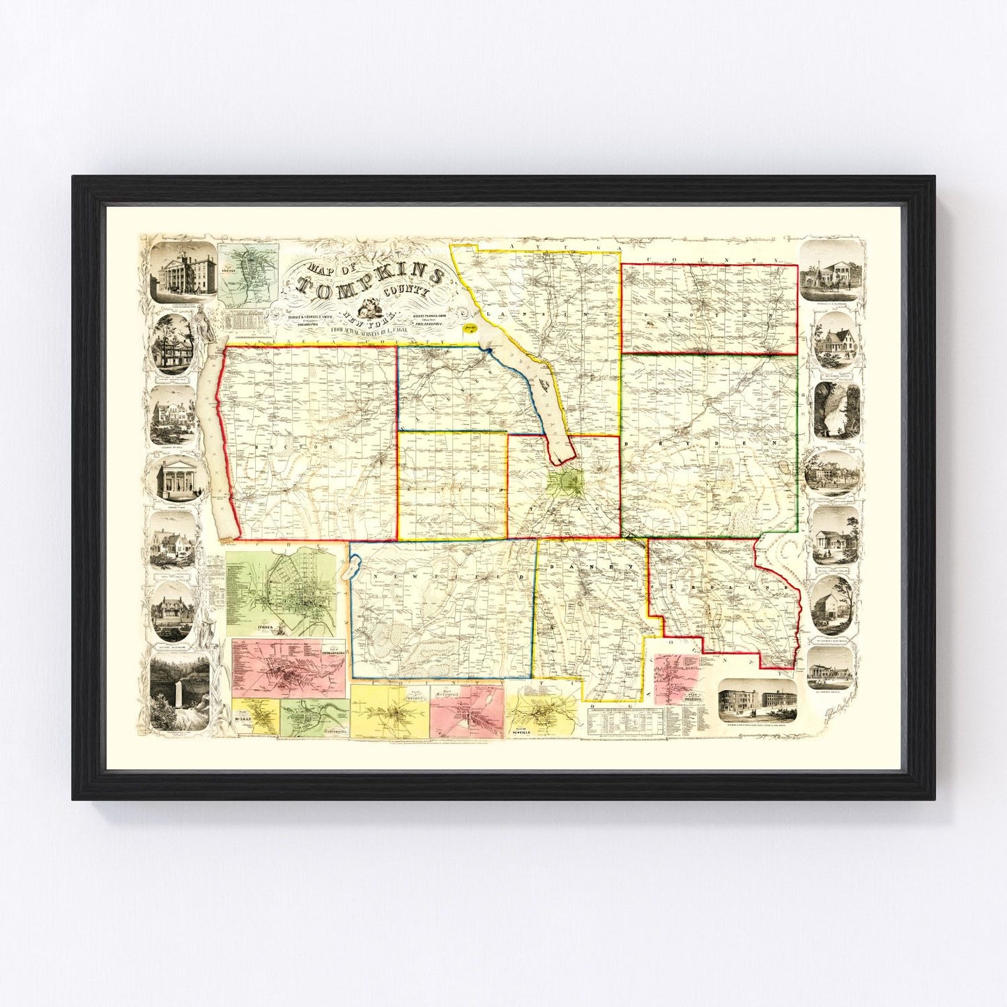 Vintage map of Tompkins County, New York, 1853
