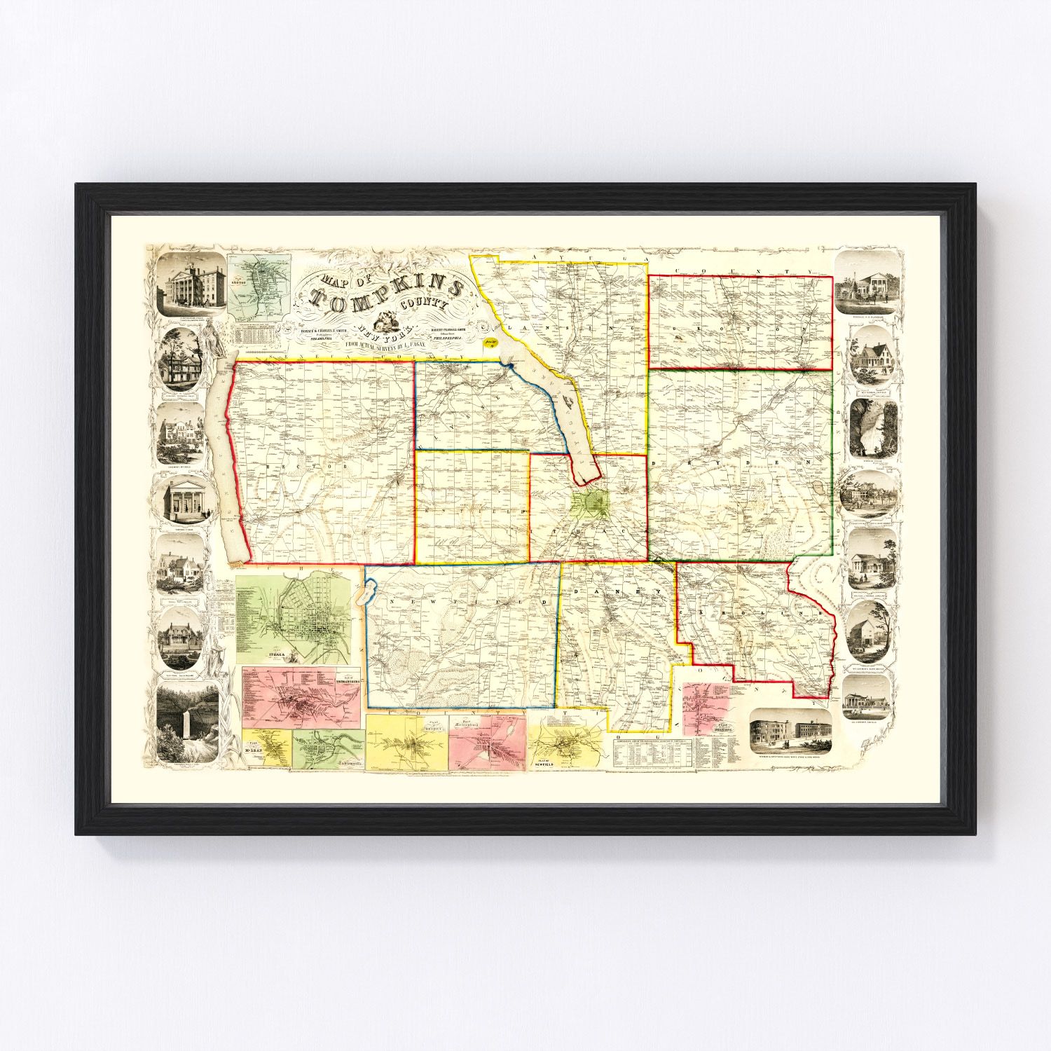 Vintage map of Tompkins County, New York, 1853