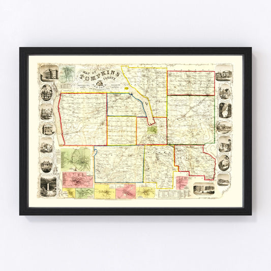 Vintage map of Tompkins County, New York, 1853