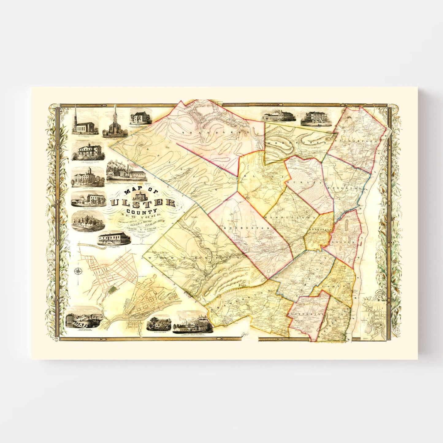 Vintage Map of Ulster County, New York, 1853