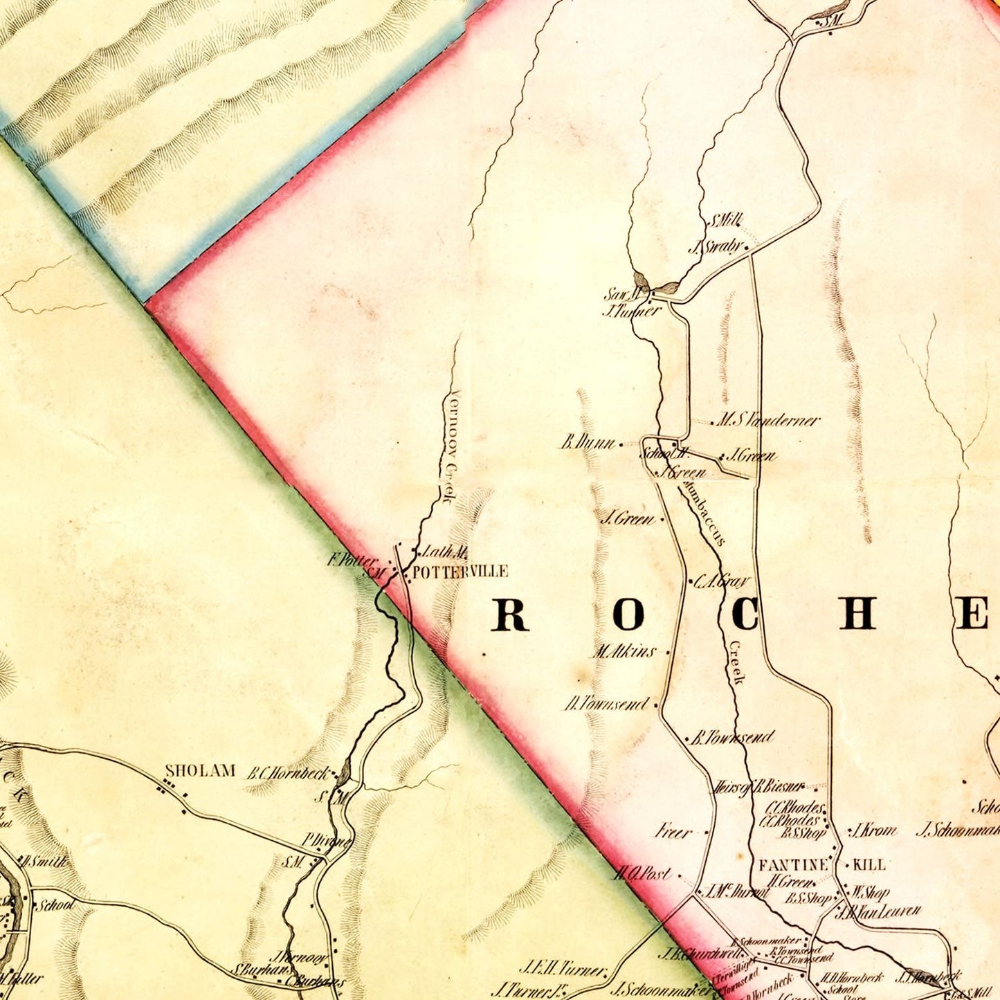 Vintage Map of Ulster County, New York, 1853