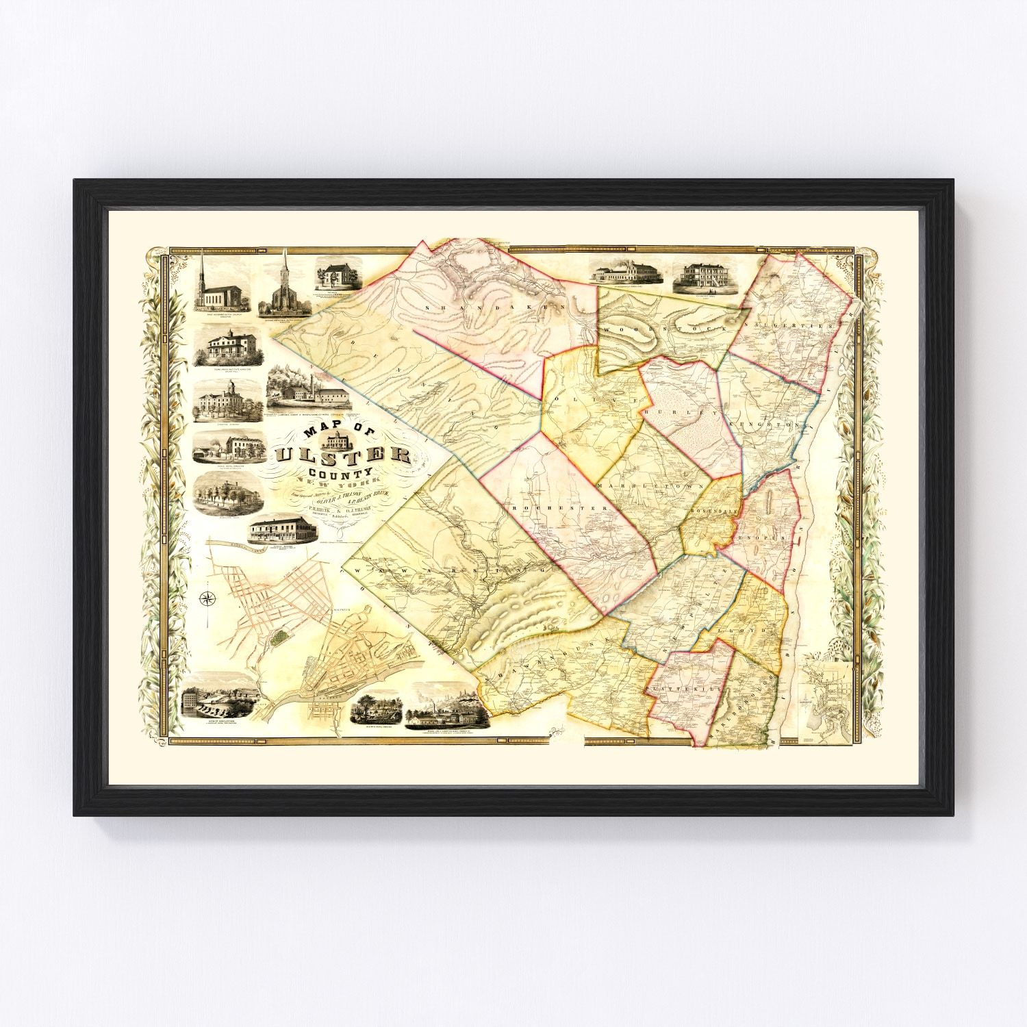 vintage map of Ulster County, New York, 1853