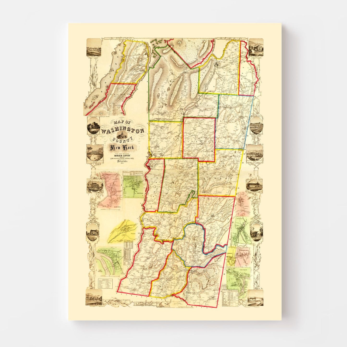 Vintage Map of Washington County, New York 1853