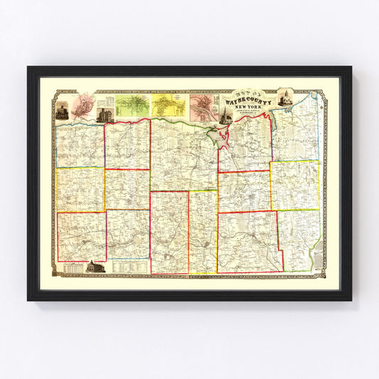Vintage map of Wayne County, New York, 1853 - Lake Ontario restored print