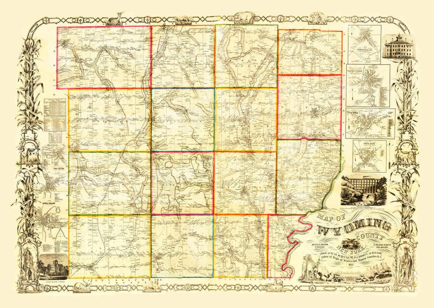 Vintage Map of Wyoming County, New York, 1853