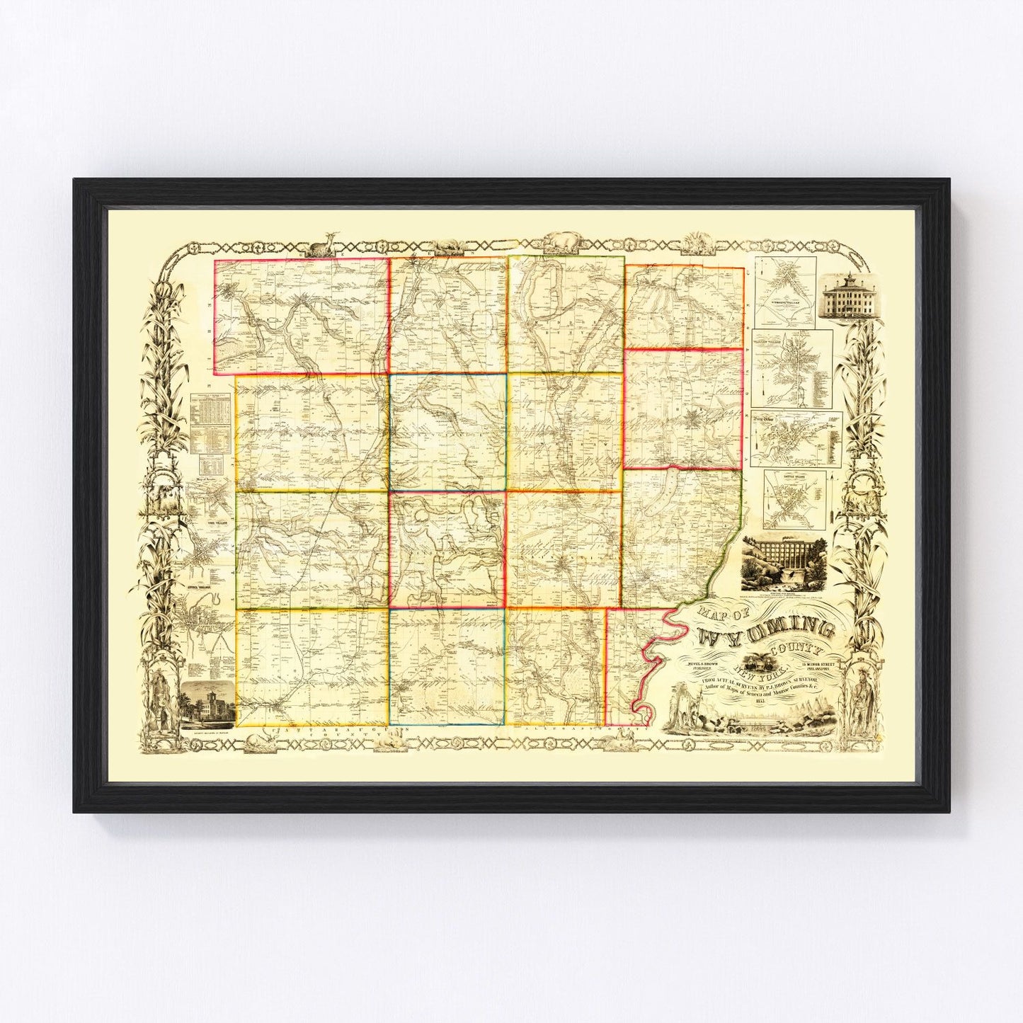 Vintage map of Wyoming County, New York, 1853, digitally restored