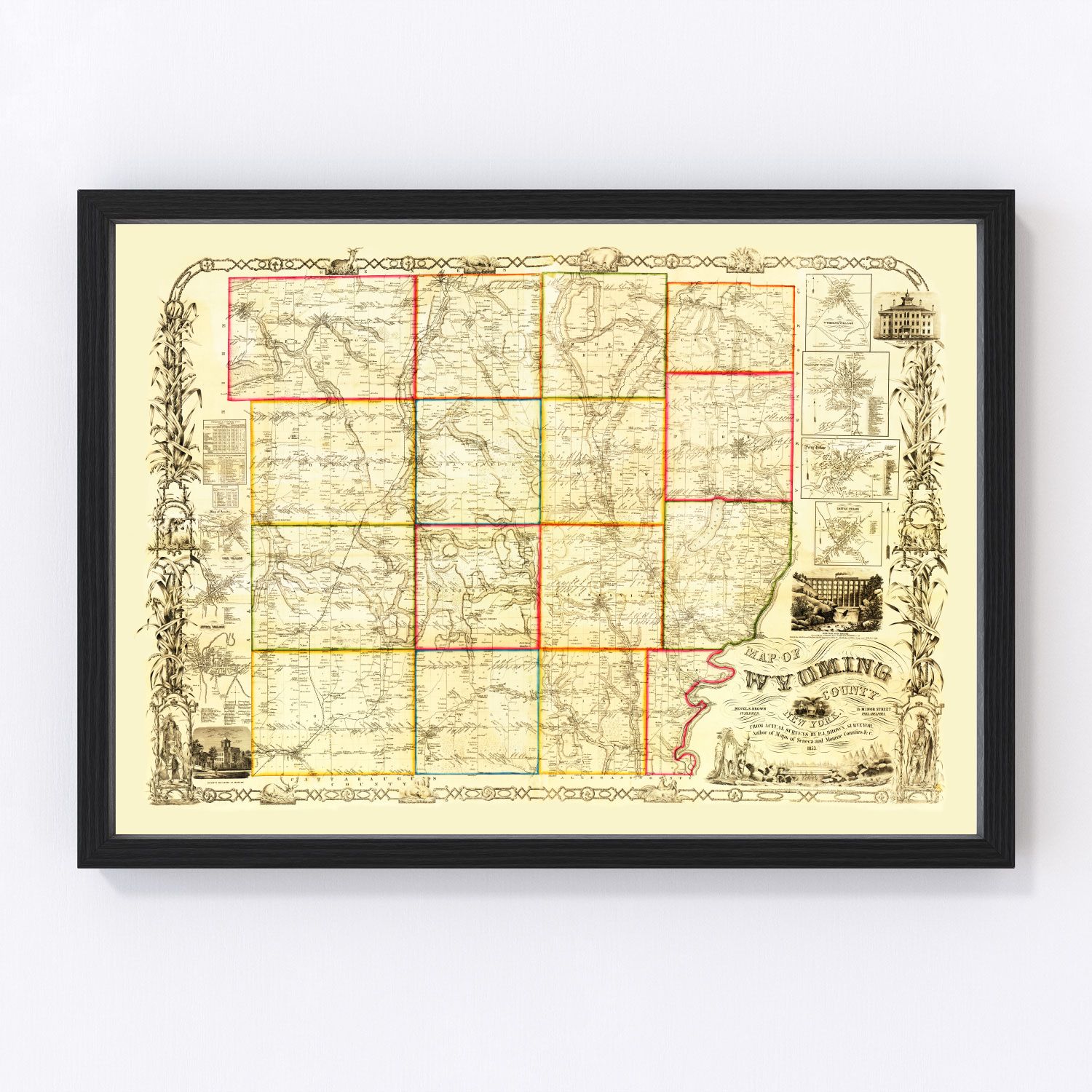 Vintage map of Wyoming County, New York, 1853, digitally restored