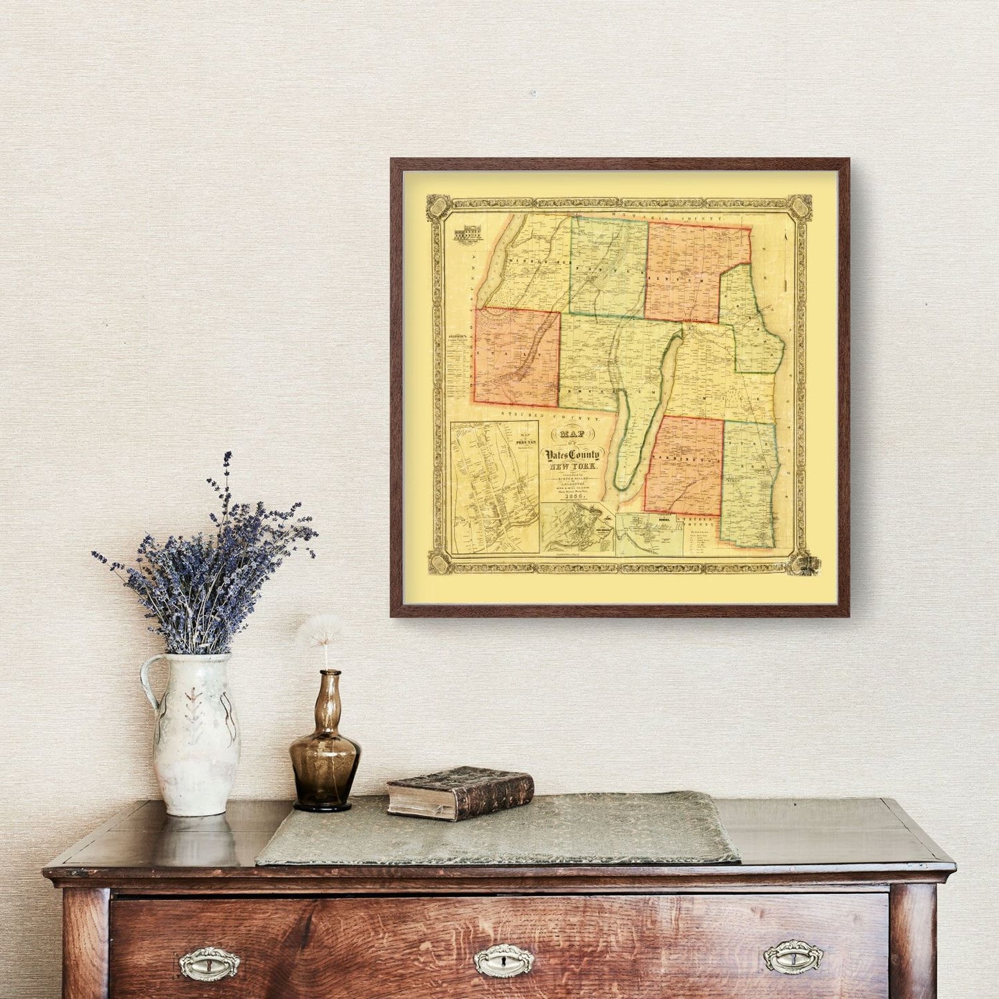 Vintage Map of Yates County, New York, 1855