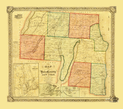 Vintage Map of Yates County, New York, 1855