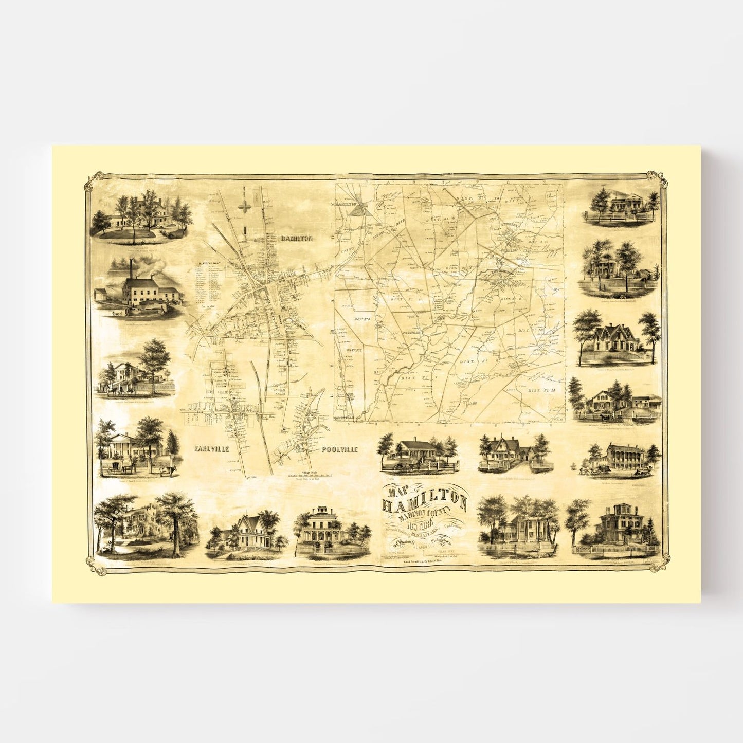 Vintage Map of Madison County, New York, 1858