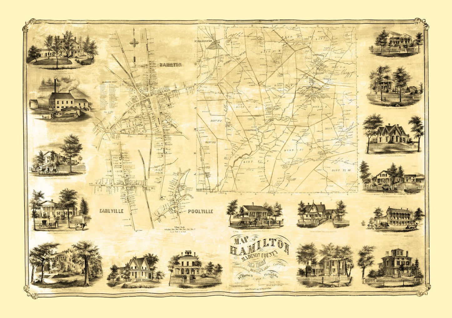 Vintage Map of Madison County, New York, 1858