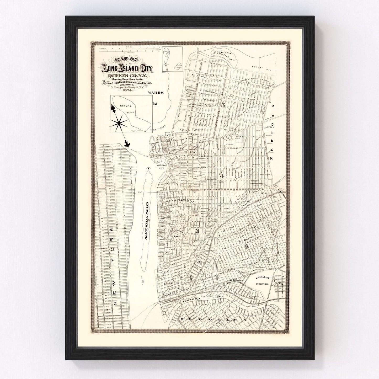 vintage map of Queens County, New York, 1874
