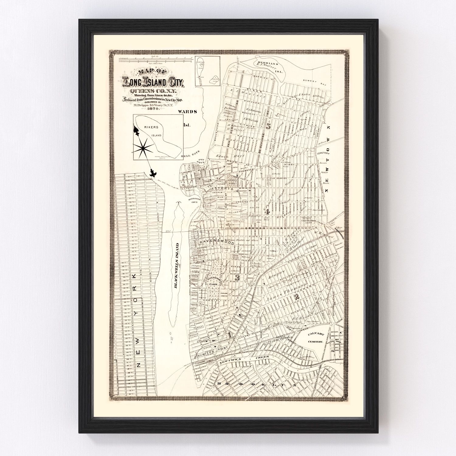 vintage map of Queens County, New York, 1874