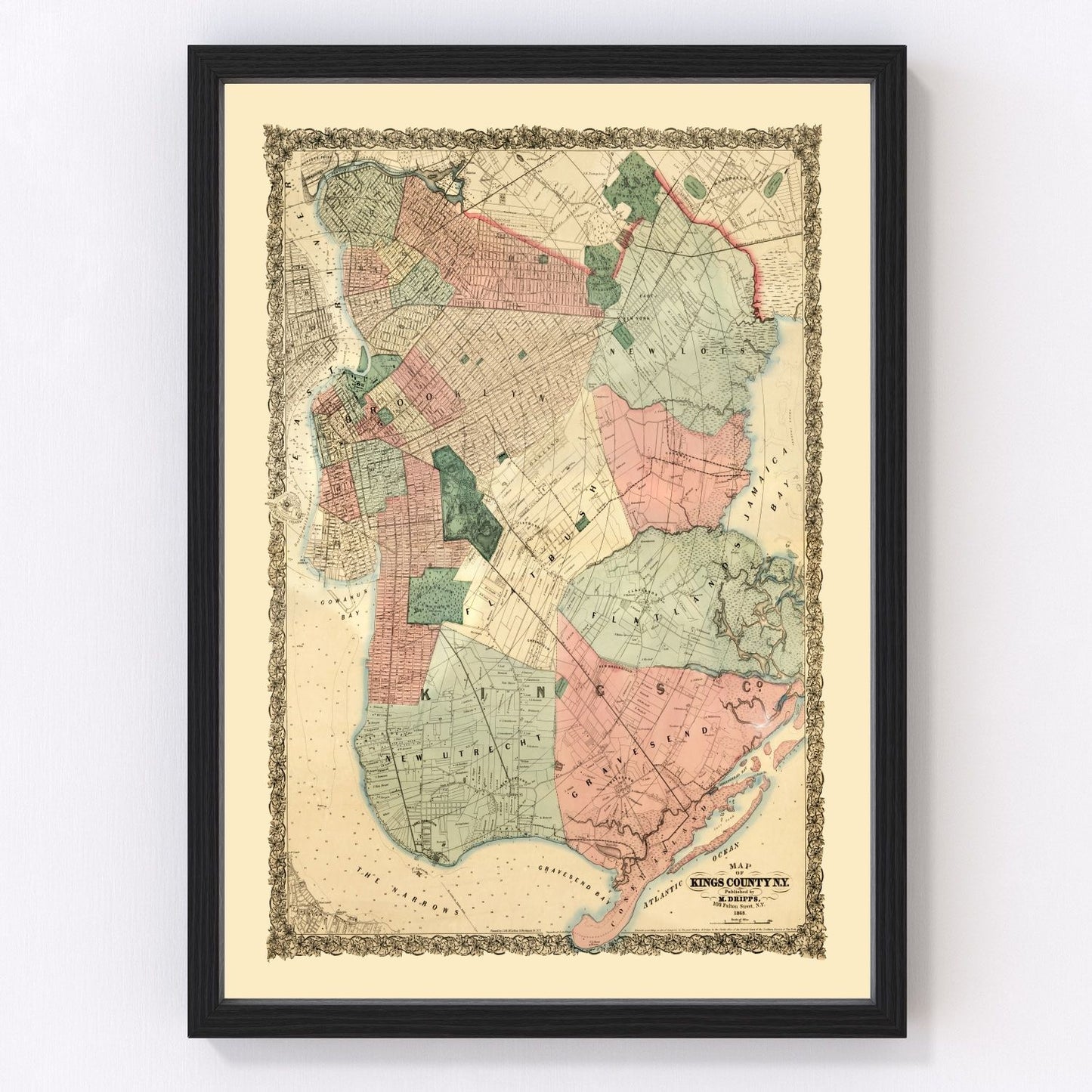 vintage map of Kings County, New York, 1868