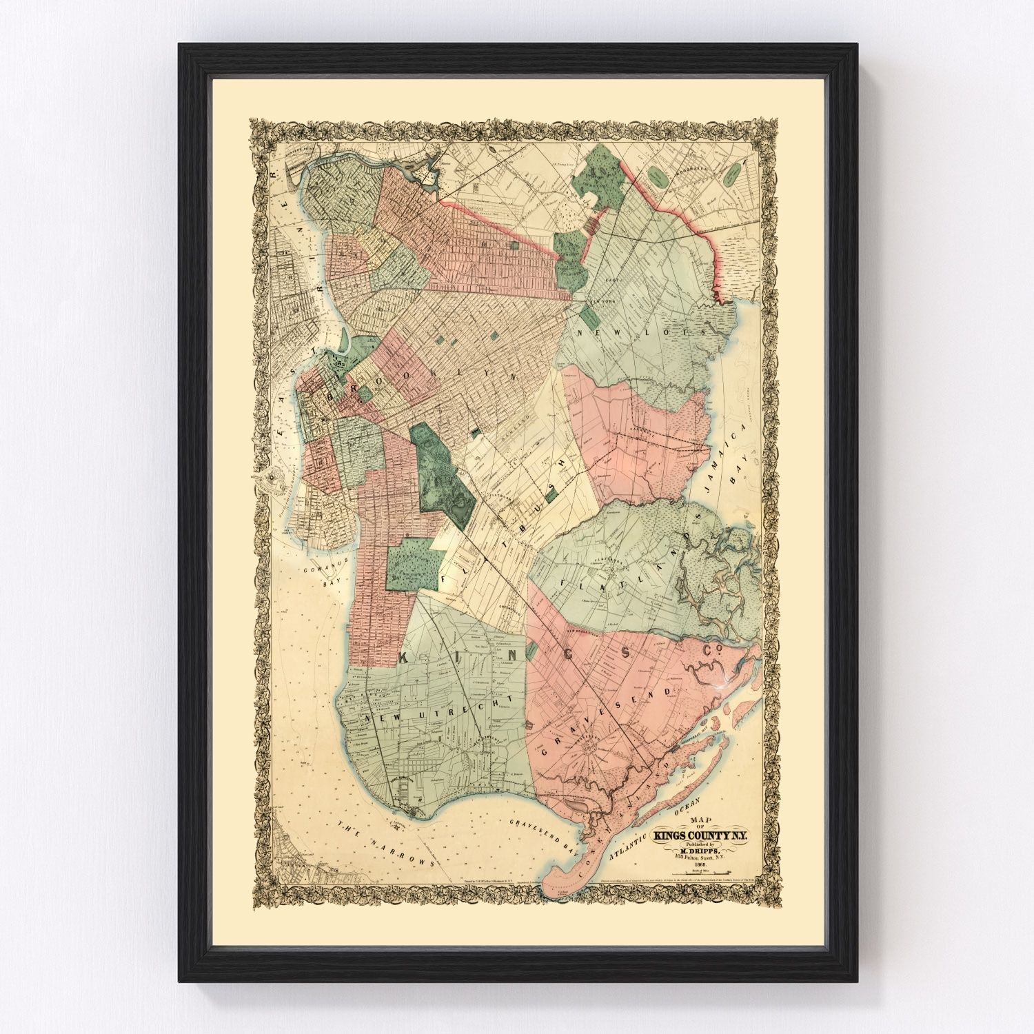 vintage map of Kings County, New York, 1868