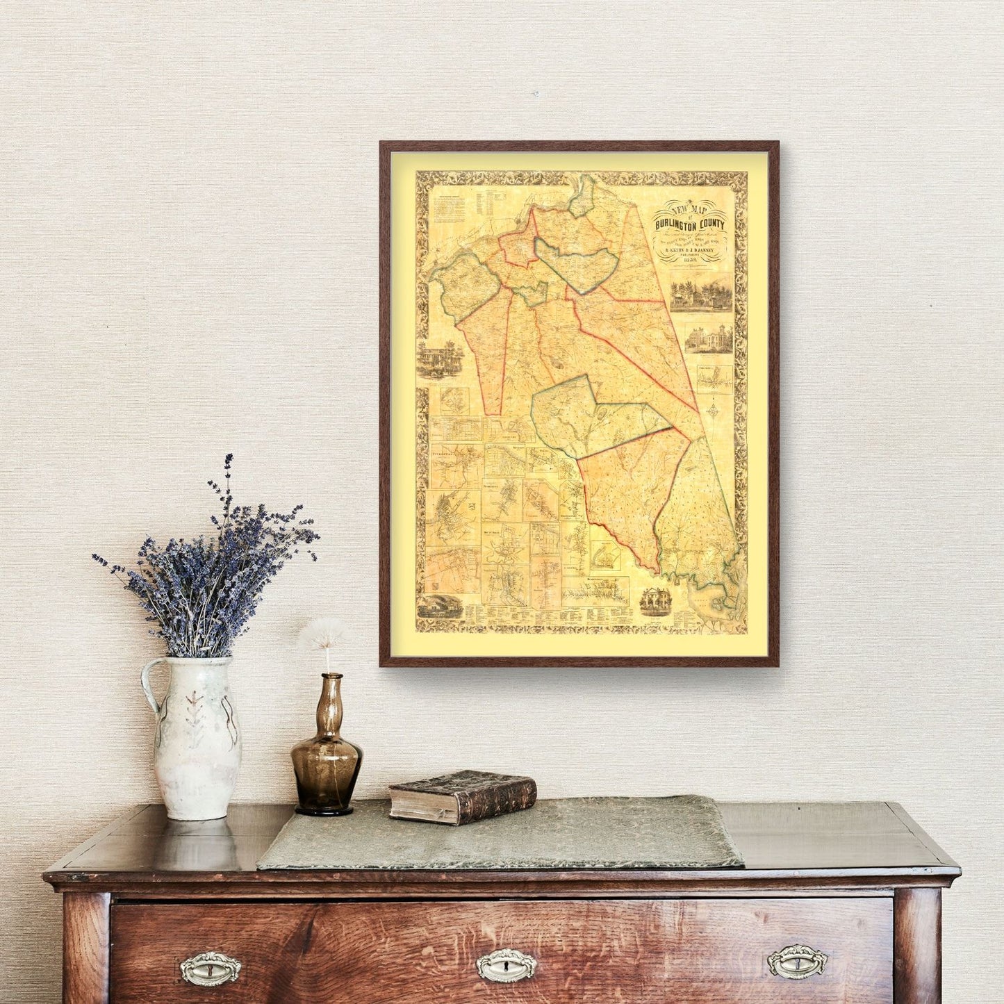 Vintage Map of Burlington County, New Jersey, 1859