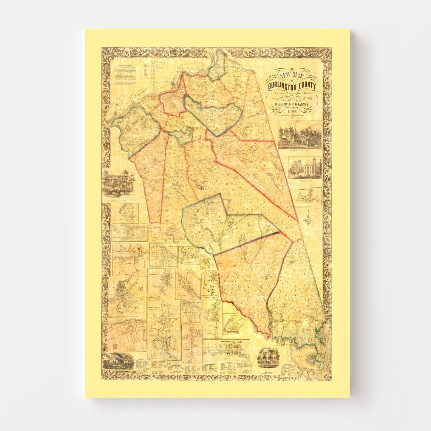 Vintage Map of Burlington County, New Jersey, 1859
