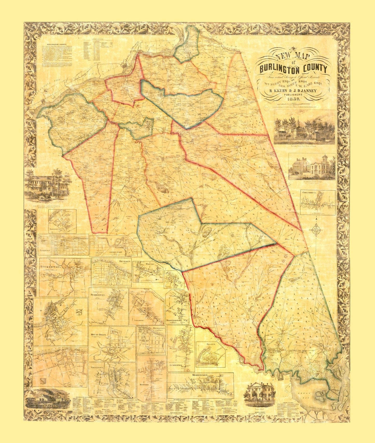 Vintage Map of Burlington County, New Jersey, 1859
