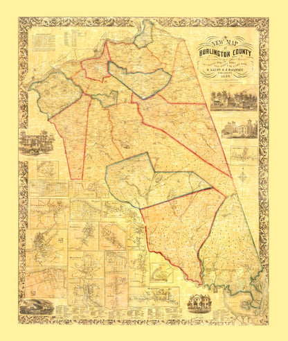 Vintage Map of Burlington County, New Jersey, 1859