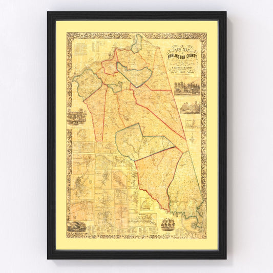 Vintage map of Burlington County, New Jersey, 1859, Mount Holly