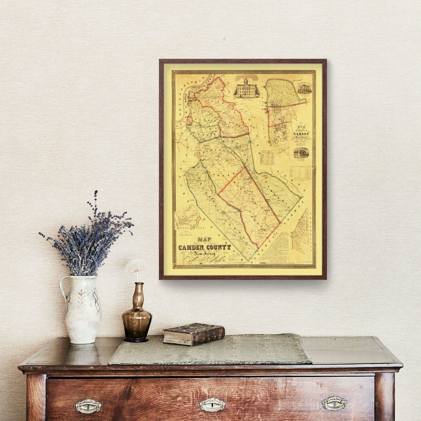 Vintage Map of Camden County, New Jersey, 1857 - Print
