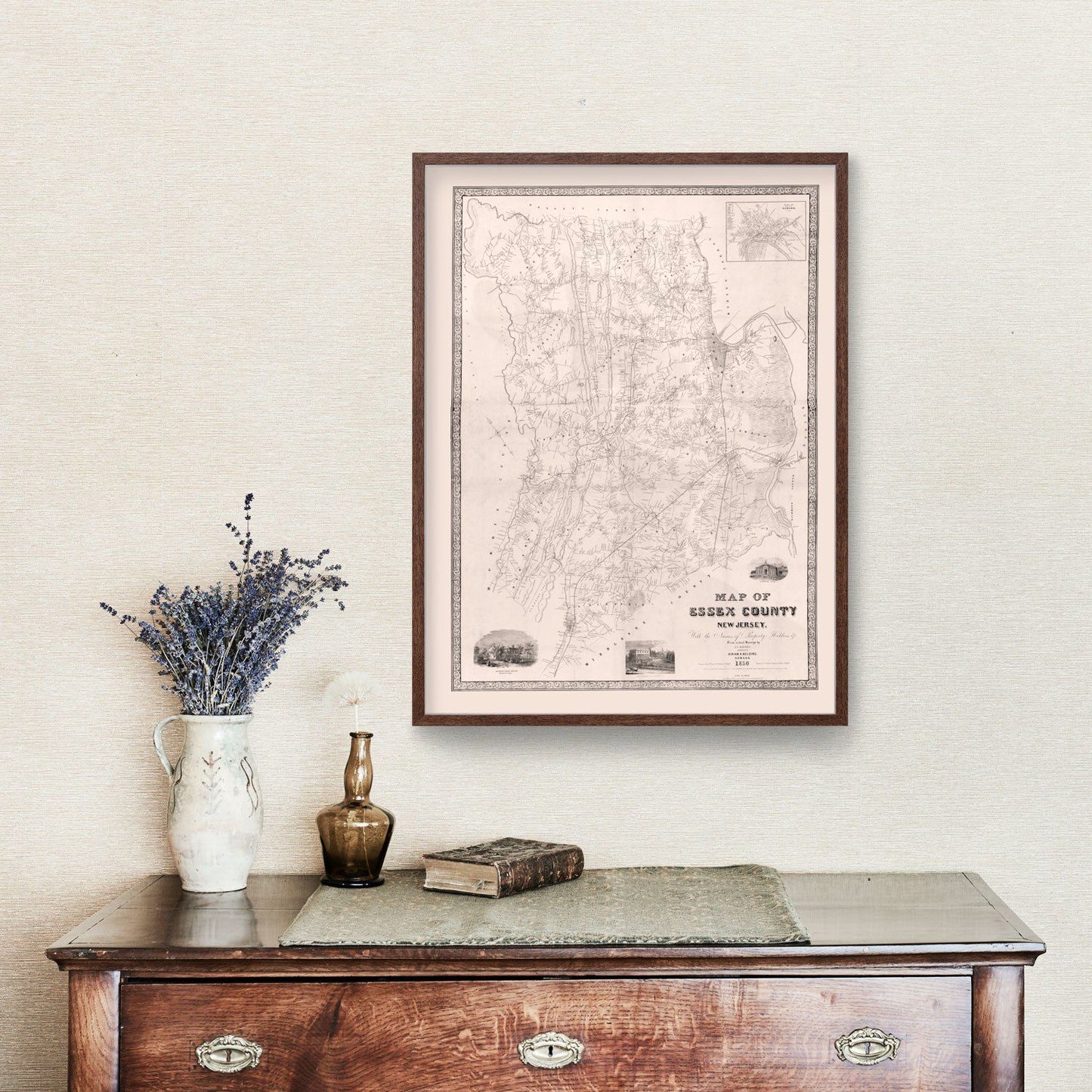 Vintage Map of Essex County, New Jersey, 1850