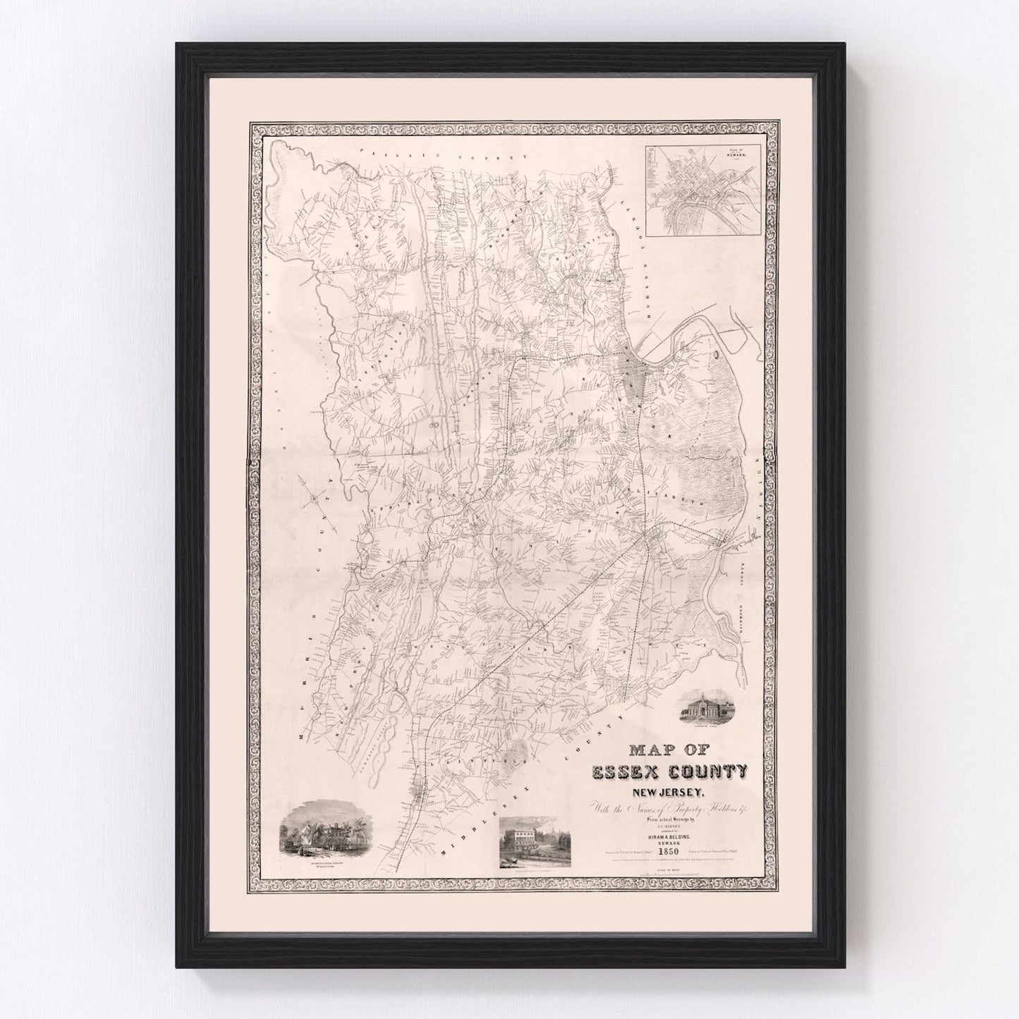 Vintage map of Essex County, New Jersey, 1850
