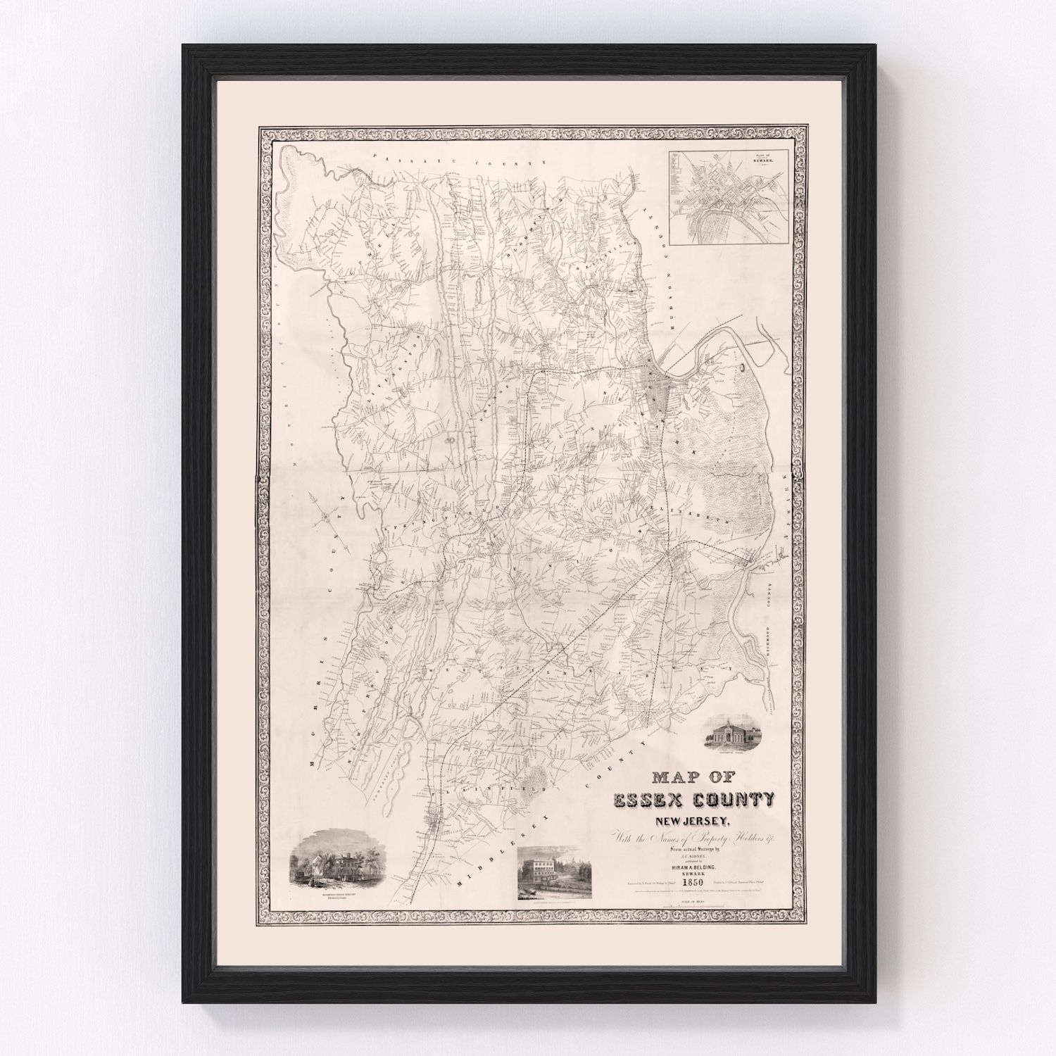 Vintage map of Essex County, New Jersey, 1850