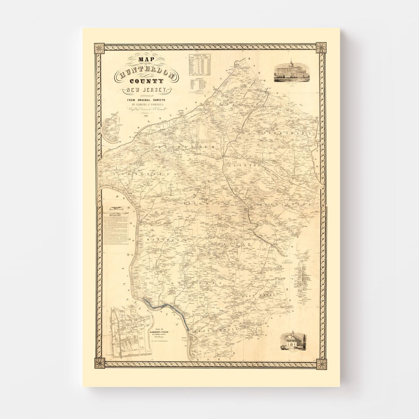Vintage Map of Hunterdon County, New Jersey, 1851