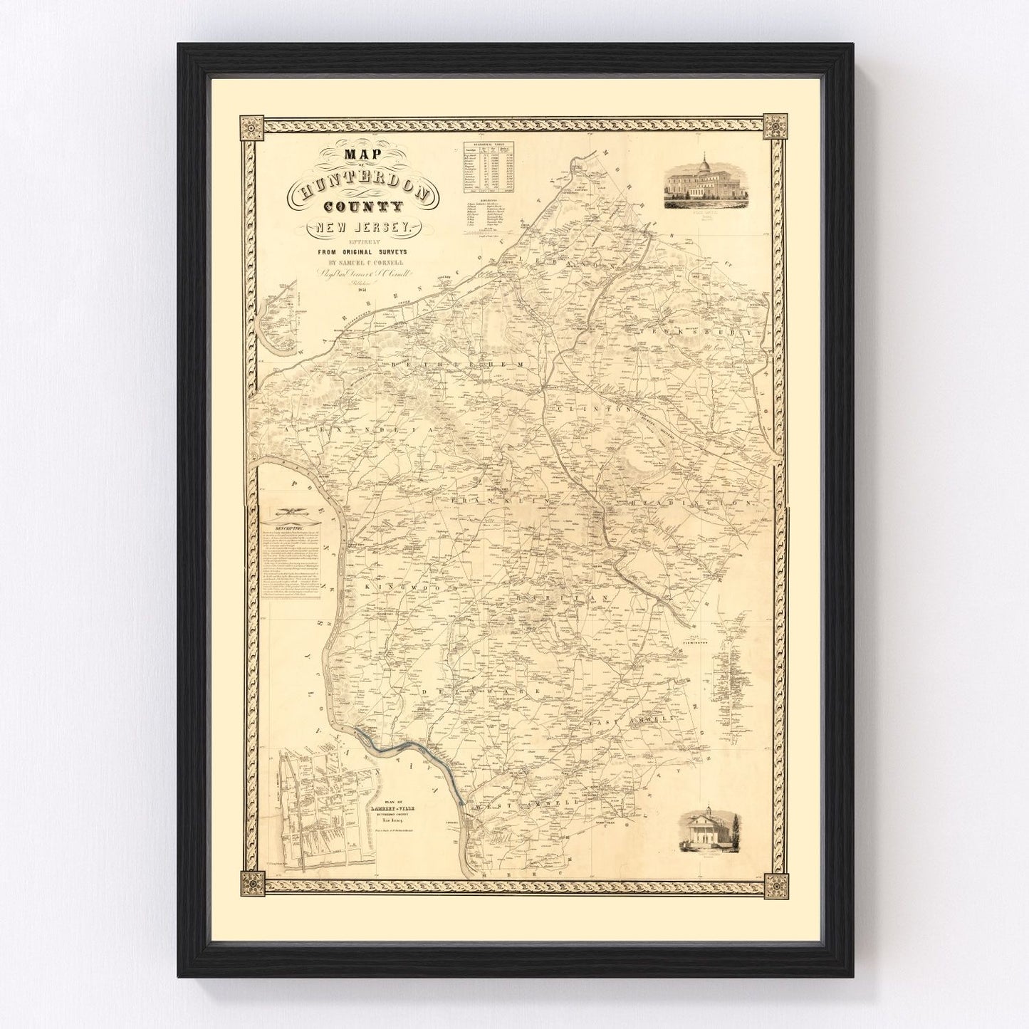vintage map of Hunterdon County, New Jersey, 1851