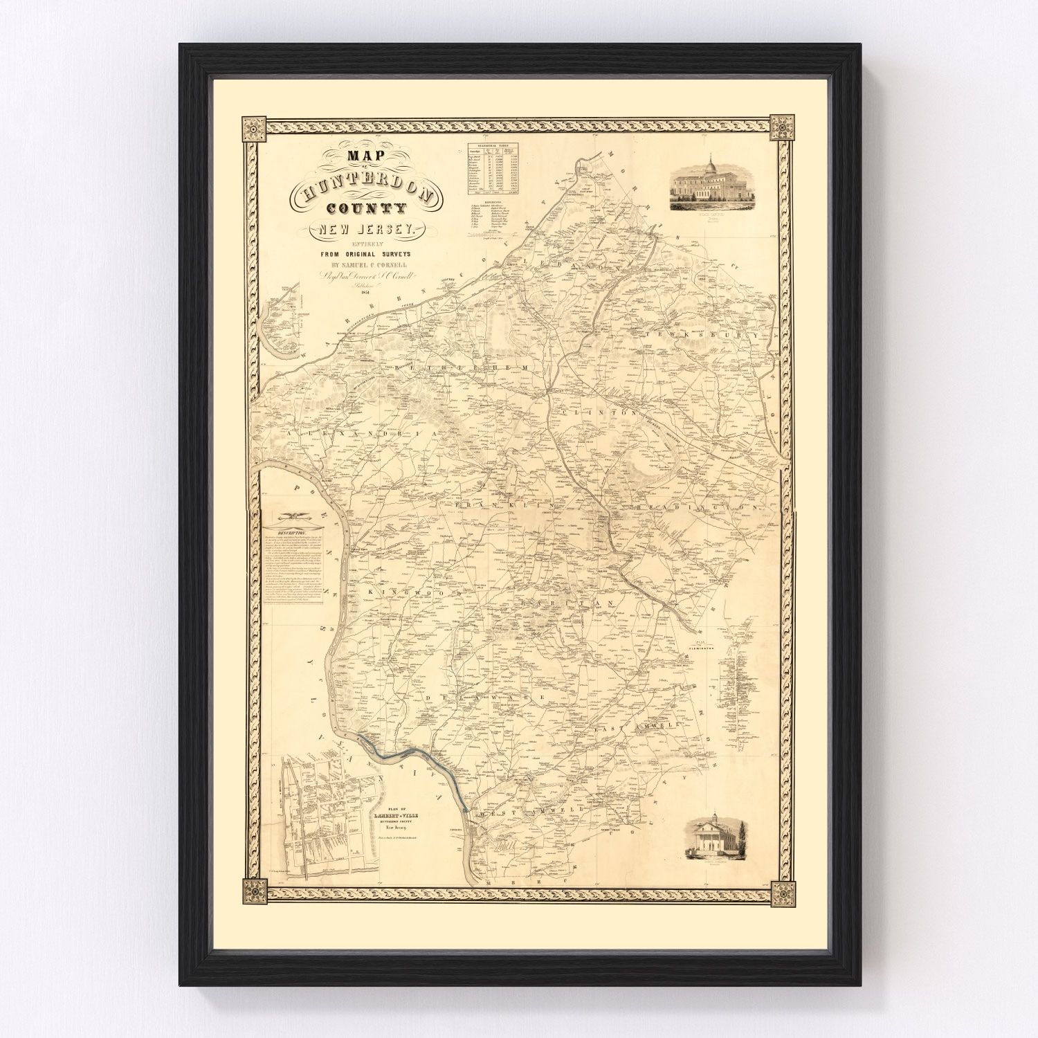 vintage map of Hunterdon County, New Jersey, 1851