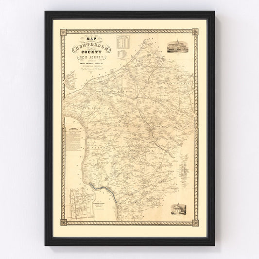 vintage map of Hunterdon County, New Jersey, 1851
