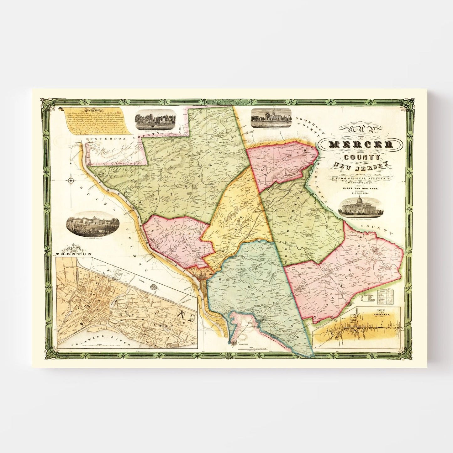 Vintage Map of Mercer County, New Jersey, 1849