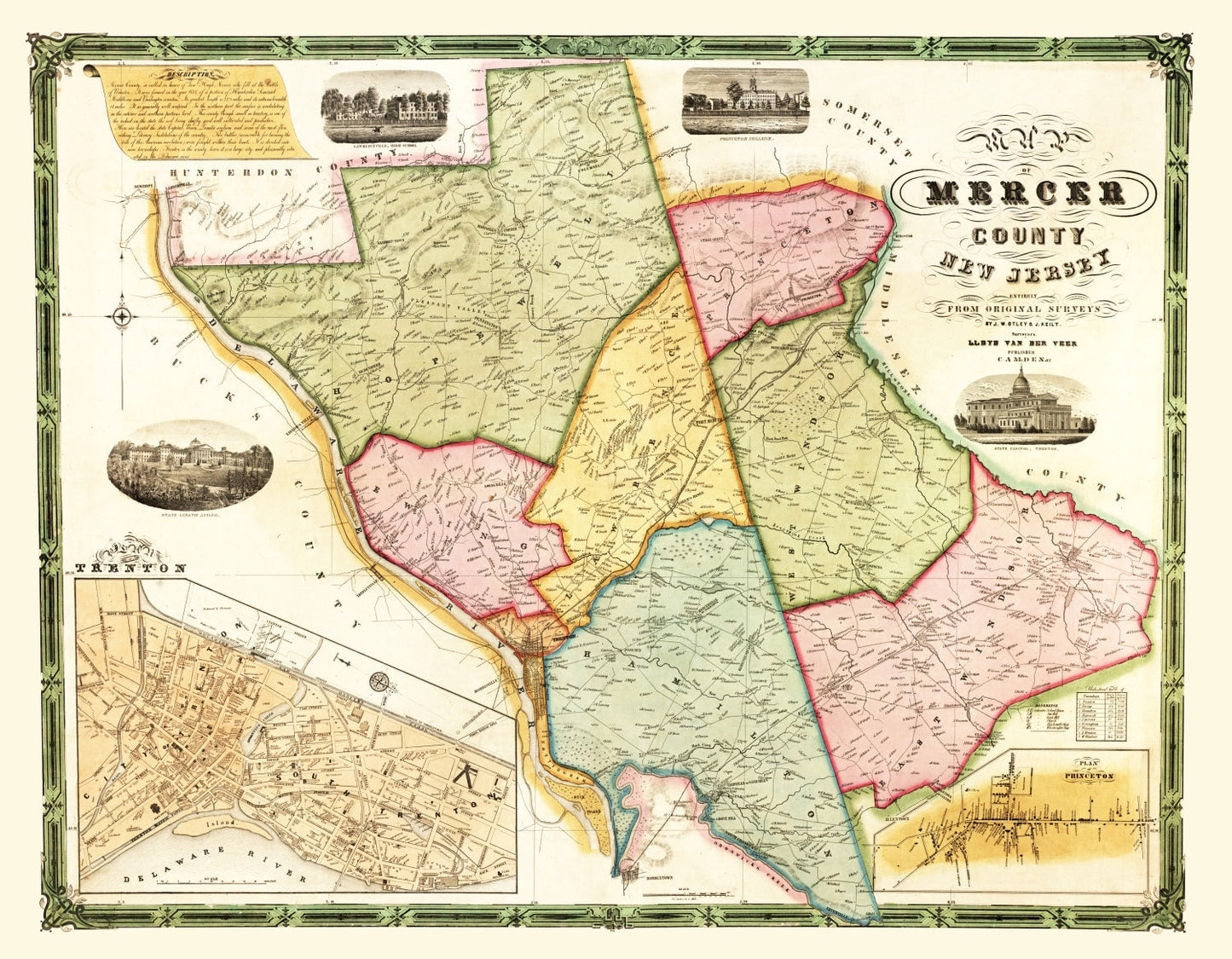 Vintage Map of Mercer County, New Jersey, 1849