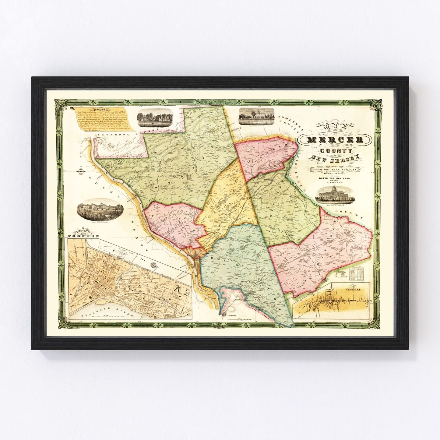 Vintage map of Mercer County, New Jersey, 1849