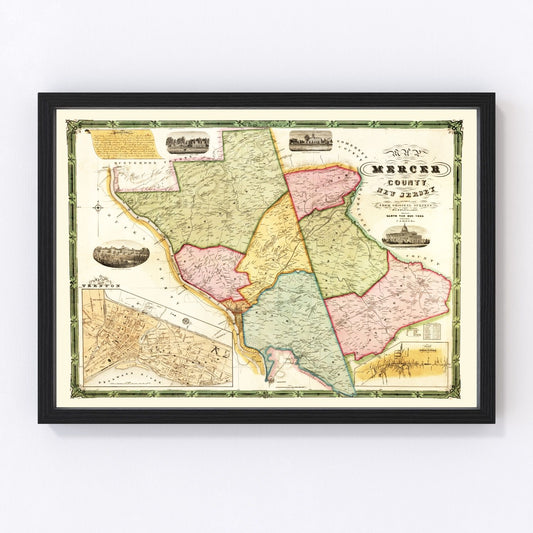 Vintage map of Mercer County, New Jersey, 1849
