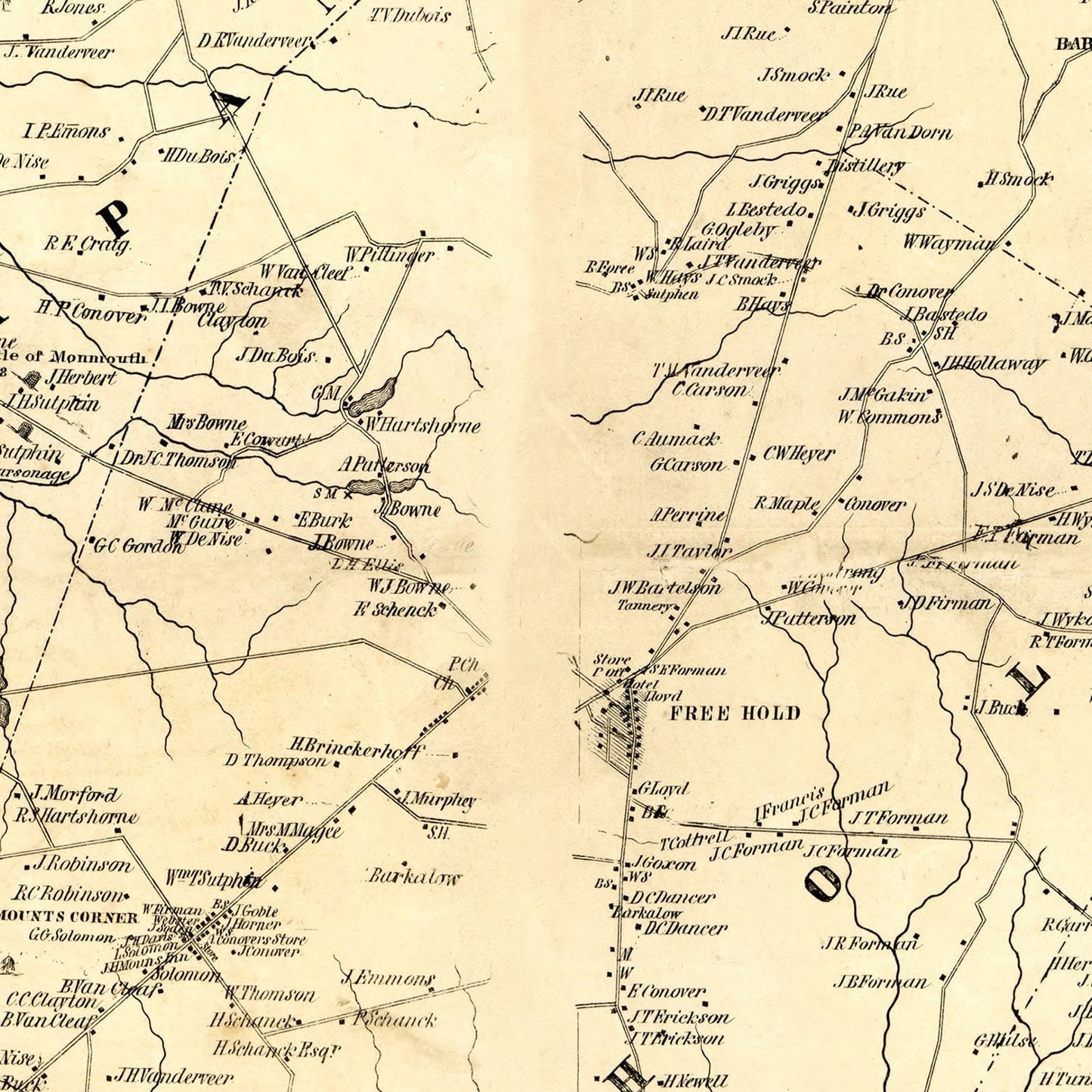Vintage Map of Monmouth County, New Jersey, 1851