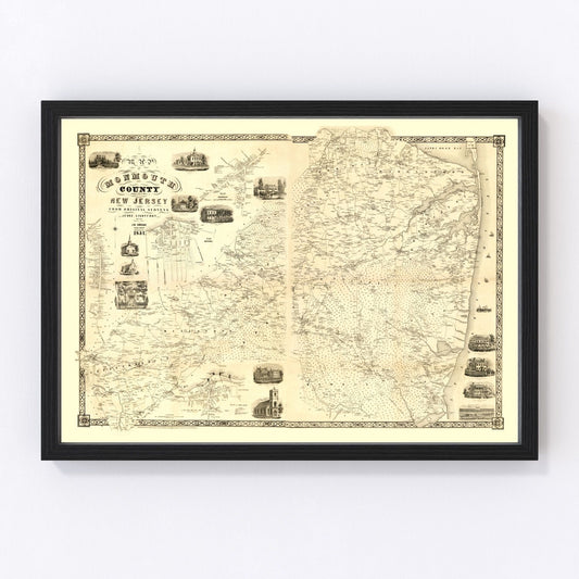 Vintage map of Monmouth County, New Jersey, 1851