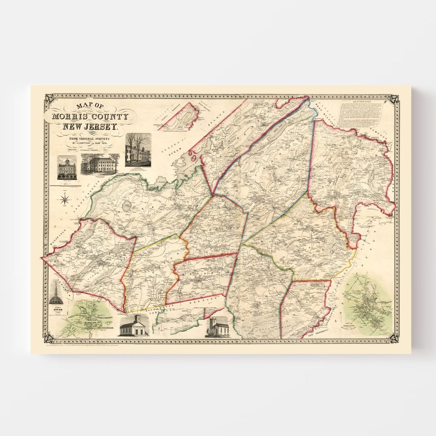 Vintage Map of Morris County, New Jersey, 1853