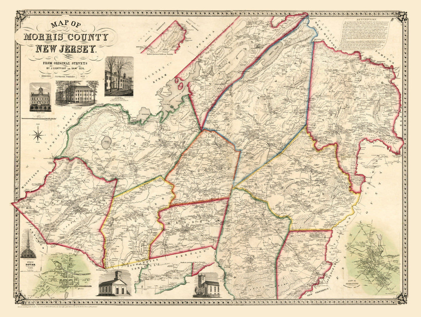 Vintage Map of Morris County, New Jersey, 1853