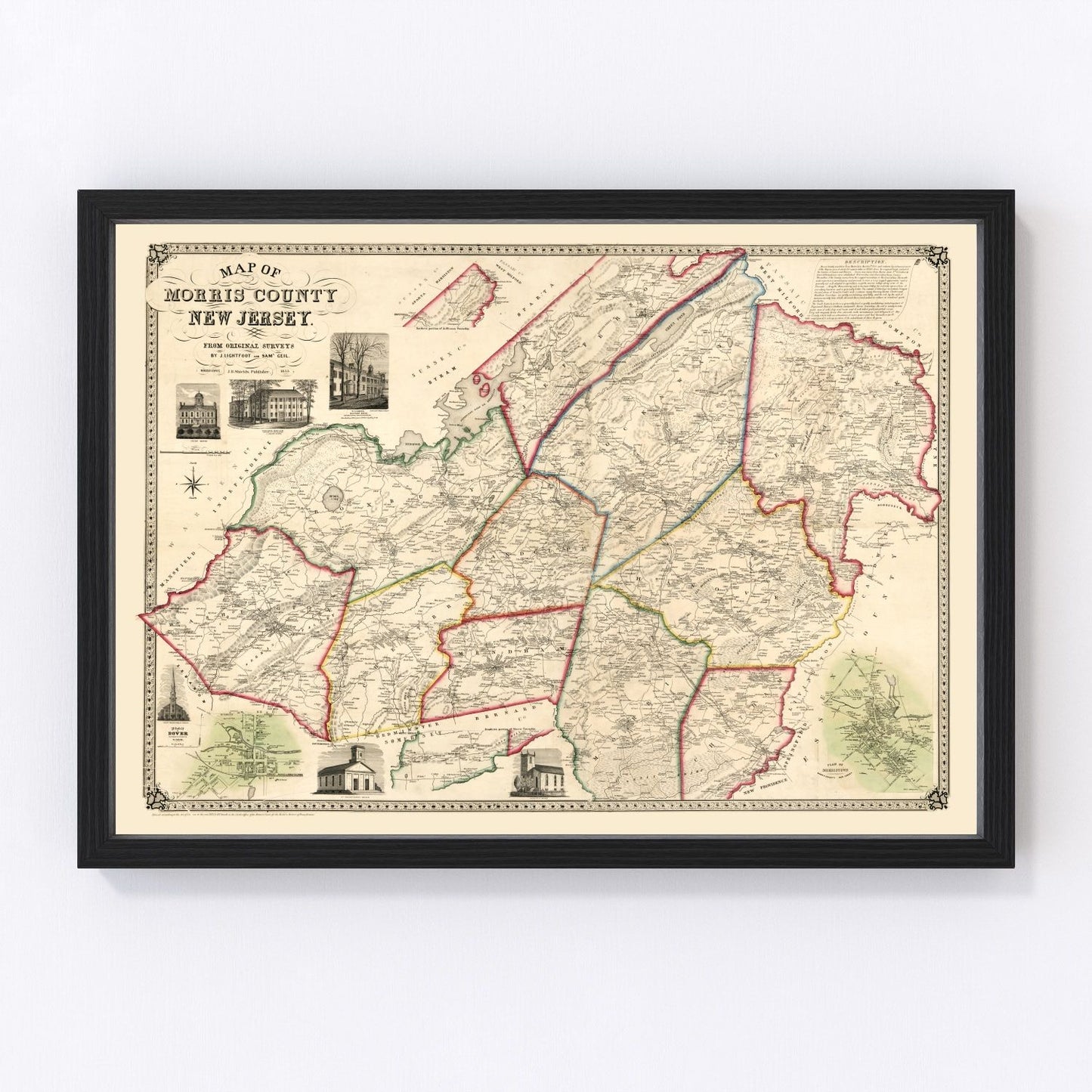 Vintage map of Morris County, New Jersey, 1853