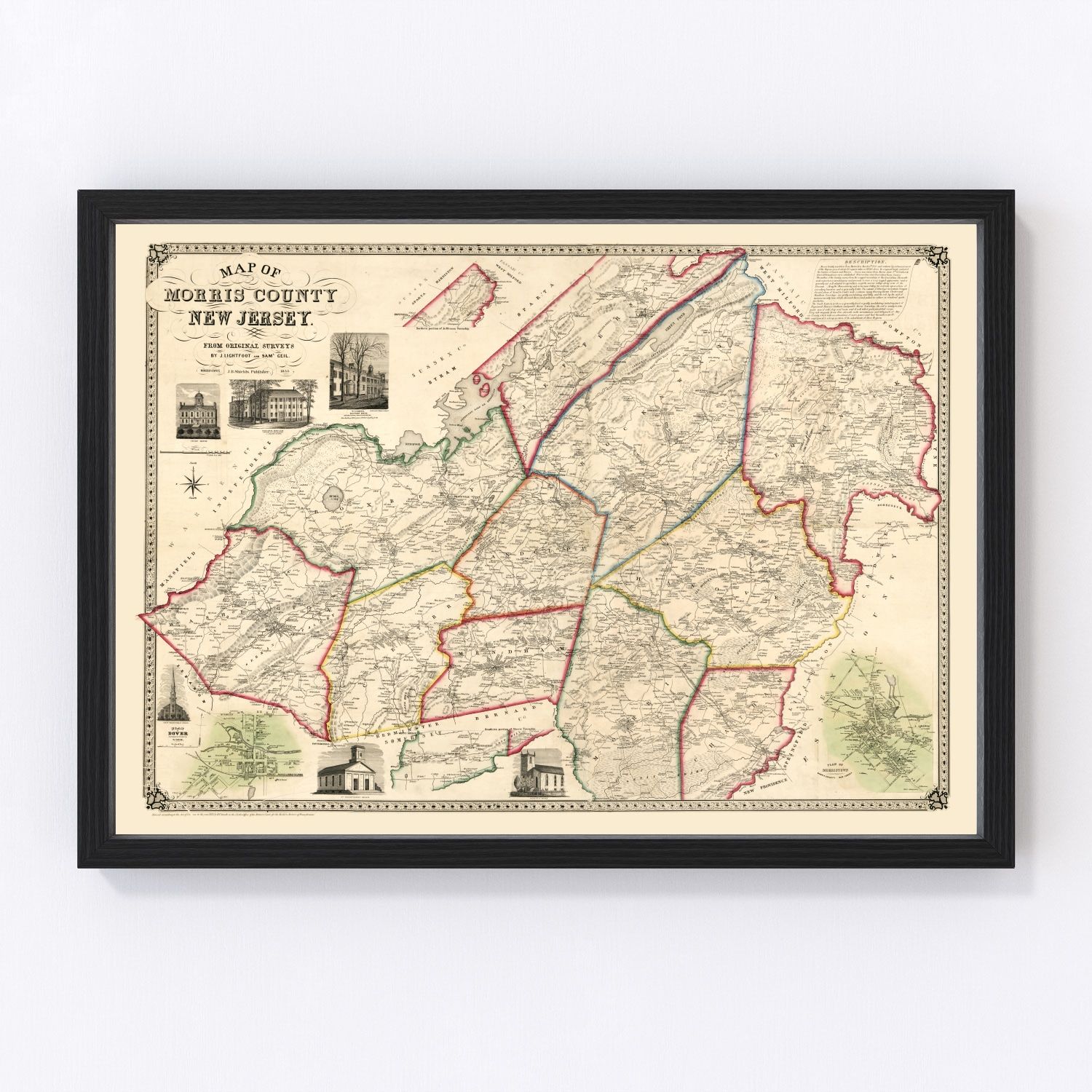 Vintage map of Morris County, New Jersey, 1853
