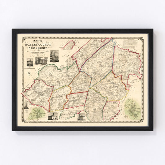 Vintage map of Morris County, New Jersey, 1853