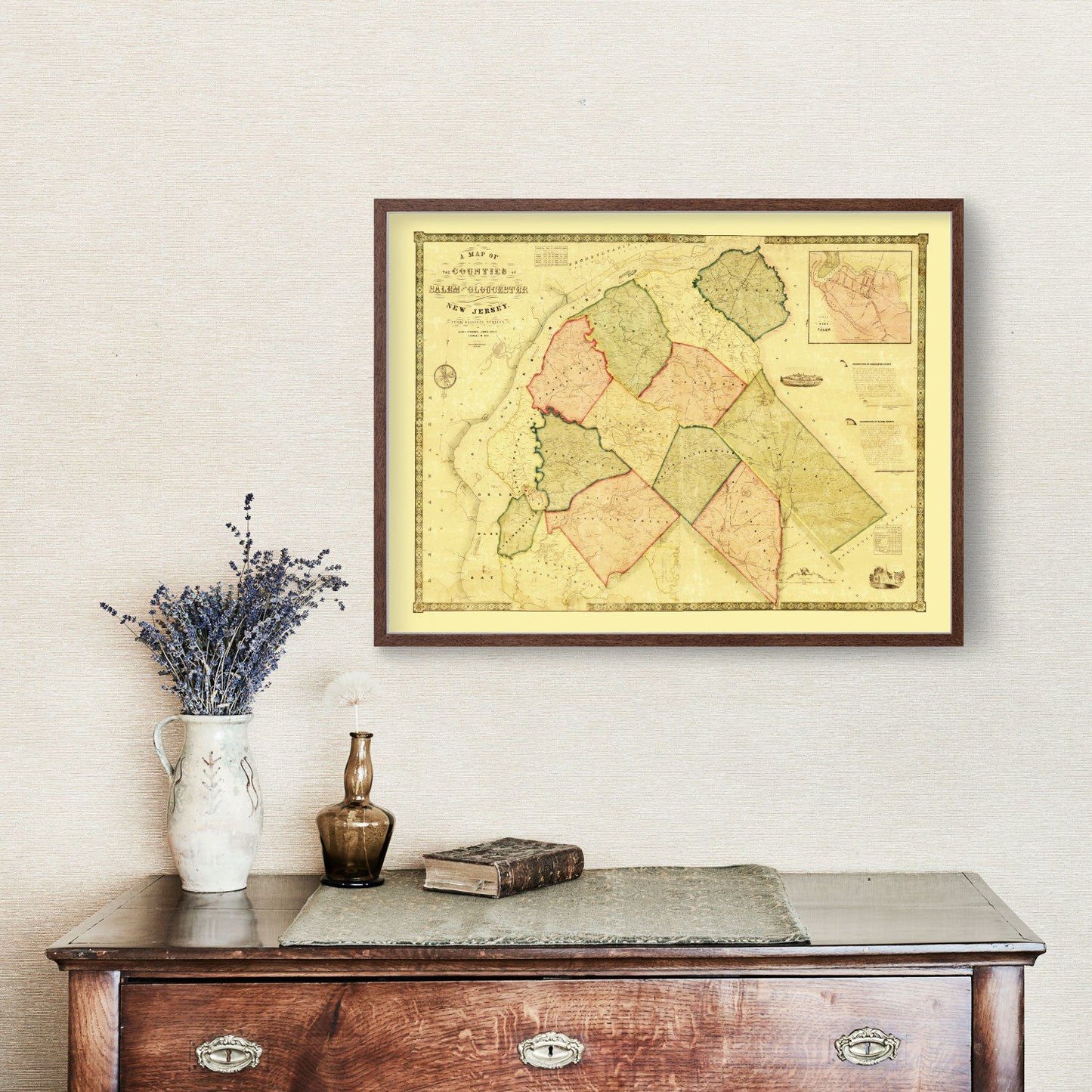 Vintage Map of Salem County, New Jersey, 1849