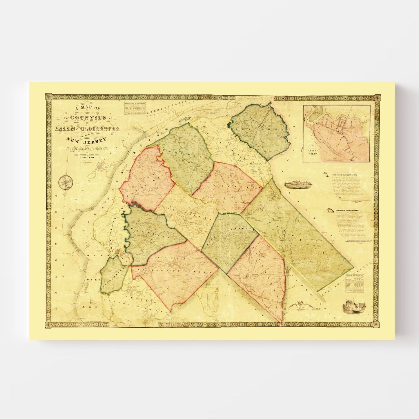 Vintage Map of Salem County, New Jersey, 1849