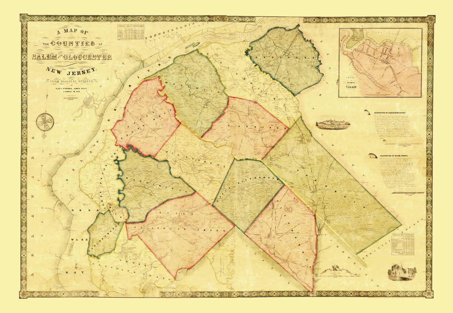 Vintage Map of Salem County, New Jersey, 1849