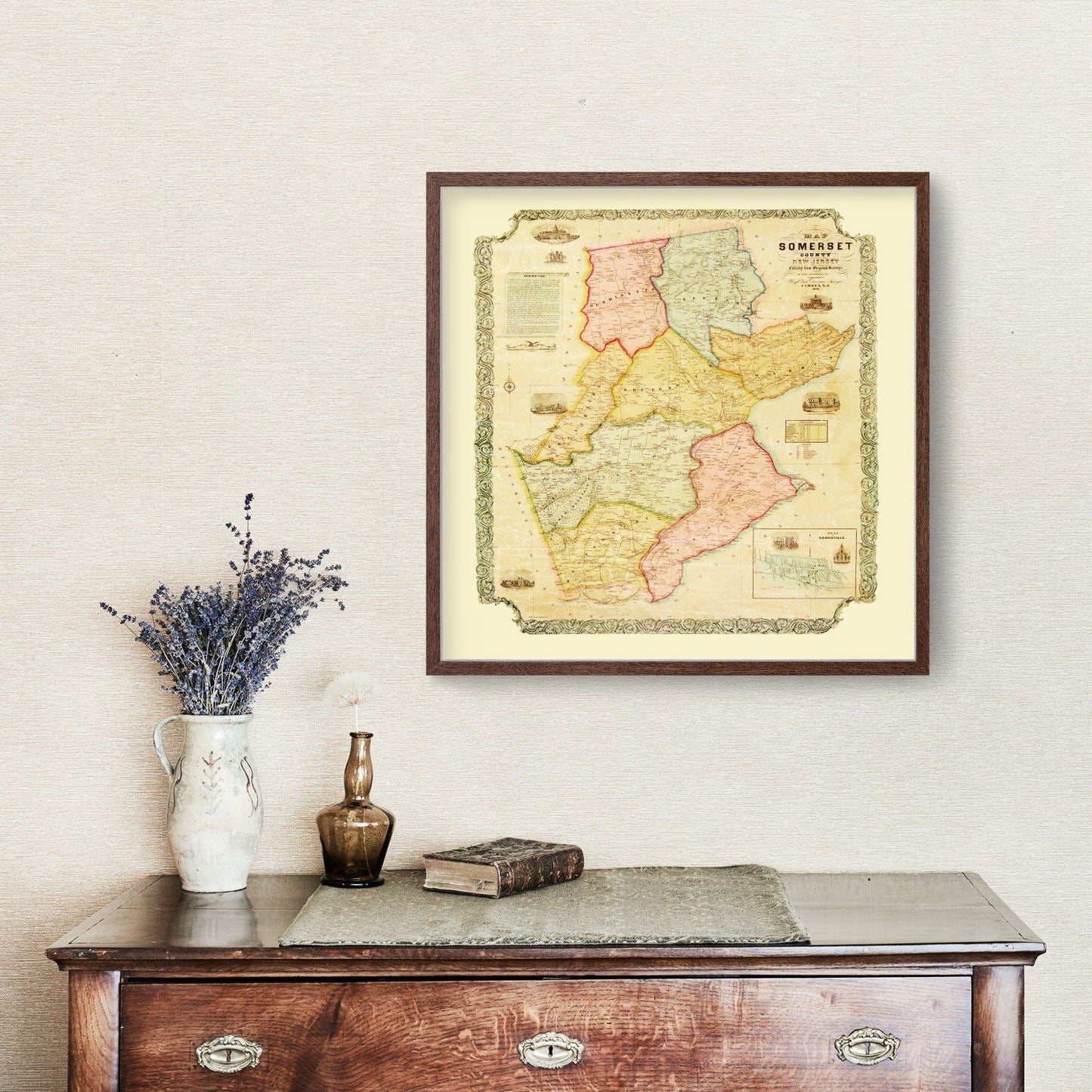 Vintage Map of Somerset County, New Jersey, 1850